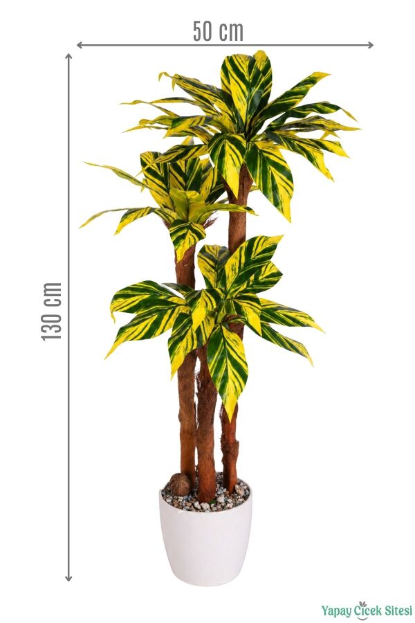 3 Gövdeli Beyaz Saksıda Yapay Botanik Ağaç 130 cm Sarı-Yeşil - 2