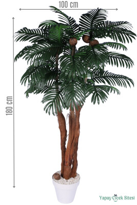 3 Gövdeli Beyaz Saksıda Yapay Tropikal Palmiye Ağacı 28 Yapraklı 180 cm - Yapay Çiçek Sitesi