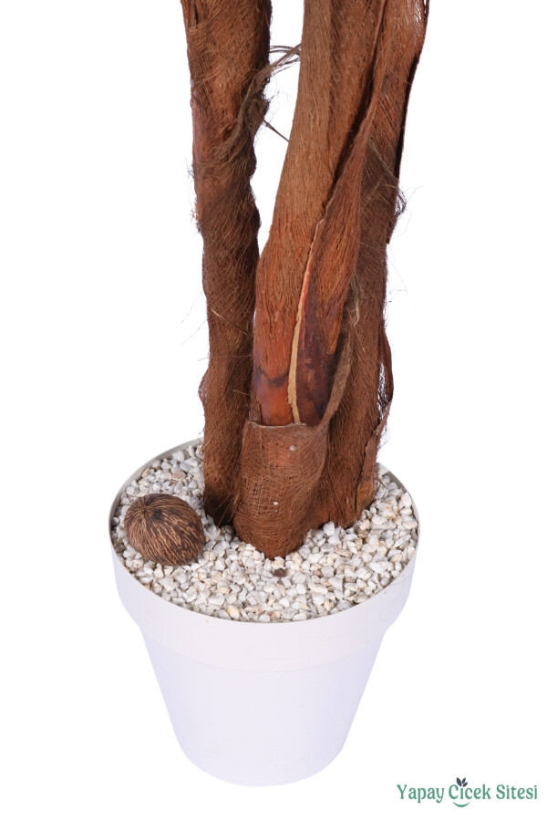 3 Gövdeli Beyaz Saksıda Yapay Tropikal Palmiye Ağacı 28 Yapraklı 180 cm - 3