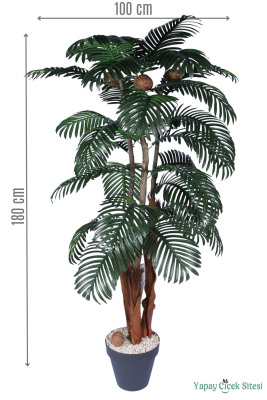 3 Gövdeli Siyah Saksıda Yapay Tropikal Palmiye Ağacı 28 Yapraklı 180 cm - Yapay Çiçek Sitesi