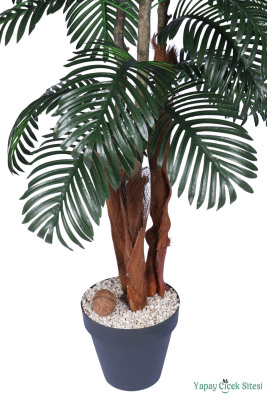 3 Gövdeli Siyah Saksıda Yapay Tropikal Palmiye Ağacı 28 Yapraklı 180 cm - 3