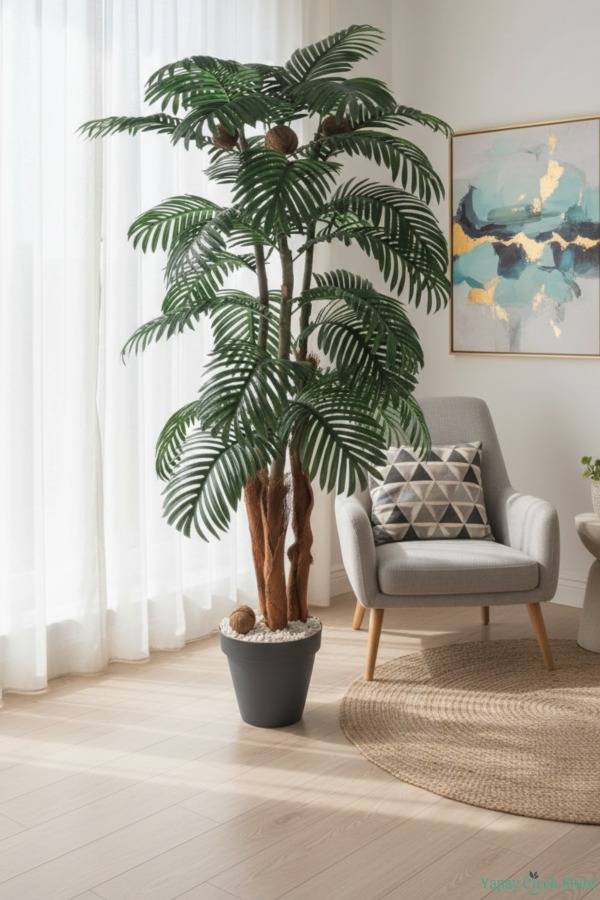 3 Gövdeli Siyah Saksıda Yapay Tropikal Palmiye Ağacı 28 Yapraklı 180 cm - 6