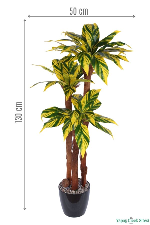 3 Gövdeli Siyah Saksıda Yapay Botanik Ağaç 130 cm Sarı-Yeşil - 2
