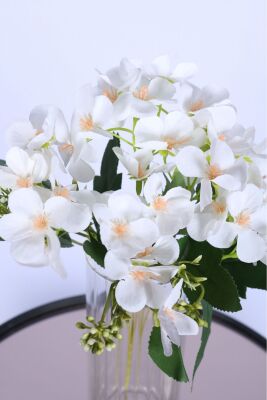 5 Dallı Yapay Şeftali Çiçeği Demeti Beyaz - 3