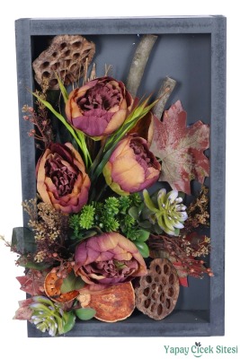 Ahşap Çerçeveli Yapay Çiçek Duvar Tablo 25x40 cm Model 1 - Yapay Çiçek Sitesi