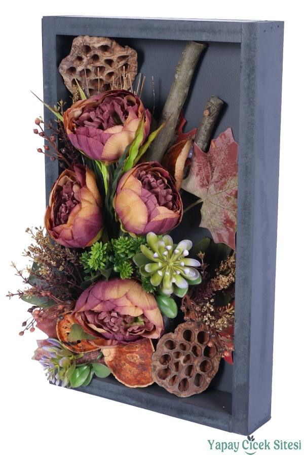 Ahşap Çerçeveli Yapay Çiçek Duvar Tablo 25x40 cm Model 1 - 2