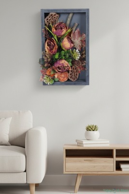 Ahşap Çerçeveli Yapay Çiçek Duvar Tablo 25x40 cm Model 1 - 4
