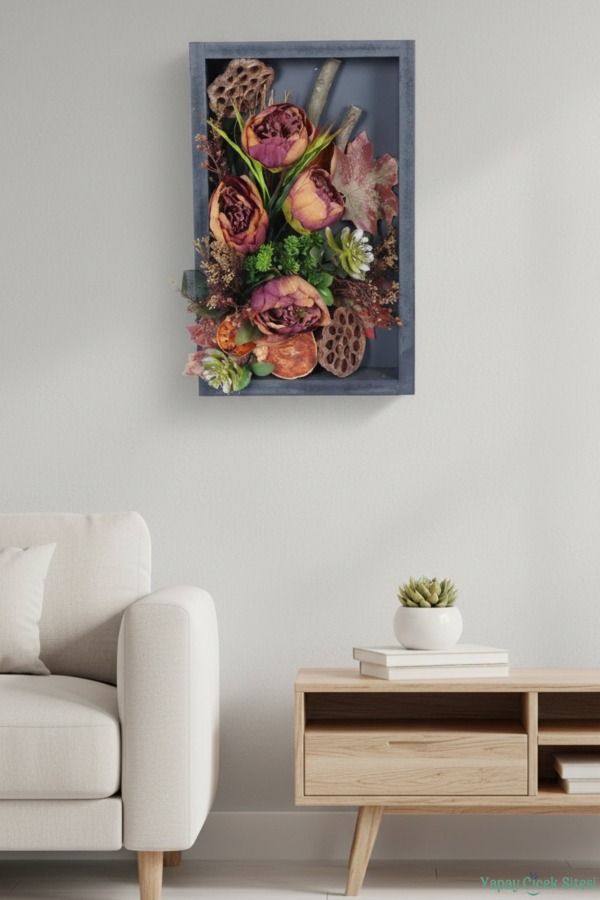 Ahşap Çerçeveli Yapay Çiçek Duvar Tablo 25x40 cm Model 1 - 4