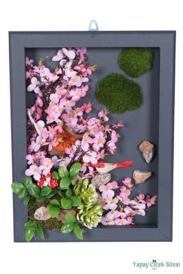Ahşap Çerçeveli Yapay Çiçek Duvar Tablosu 28x37 cm Model 4 - Yapay Çiçek Sitesi