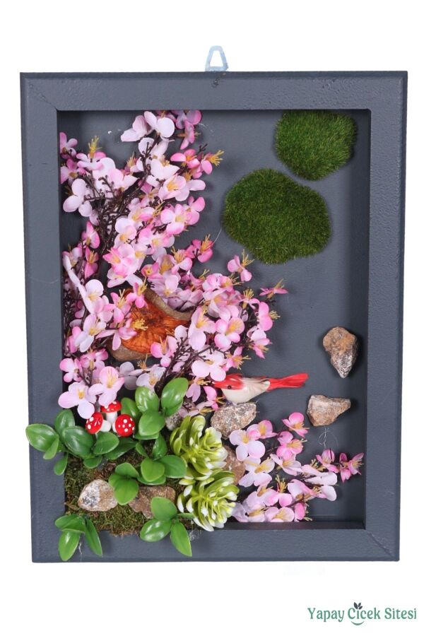 Ahşap Çerçeveli Yapay Çiçek Duvar Tablosu 28x37 cm Model 4 - 1