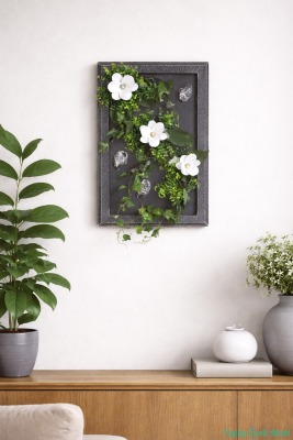 Ahşap Çerçeveli Yapay Çiçek Duvar Tablosu 38x60 cm Model 9 - Yapay Çiçek Sitesi