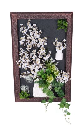 Ahşap Çerçeveli Yapay Çiçek Duvar Tablosu 38x60 cm Model 3 - 1
