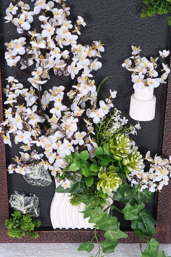 Ahşap Çerçeveli Yapay Çiçek Duvar Tablosu 38x60 cm Model 3 - 2