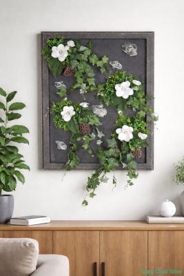 Ahşap Çerçeveli Yapay Çiçek Duvar Tablosu 60x80 cm Model 8 - Yapay Çiçek Sitesi
