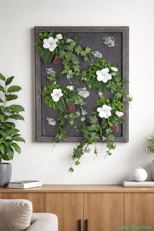 Ahşap Çerçeveli Yapay Çiçek Duvar Tablosu 60x80 cm Model 8 - 1