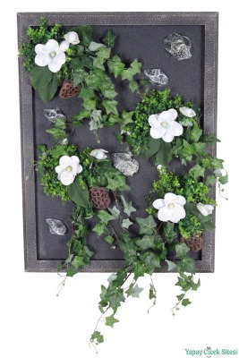 Ahşap Çerçeveli Yapay Çiçek Duvar Tablosu 60x80 cm Model 8 - 2