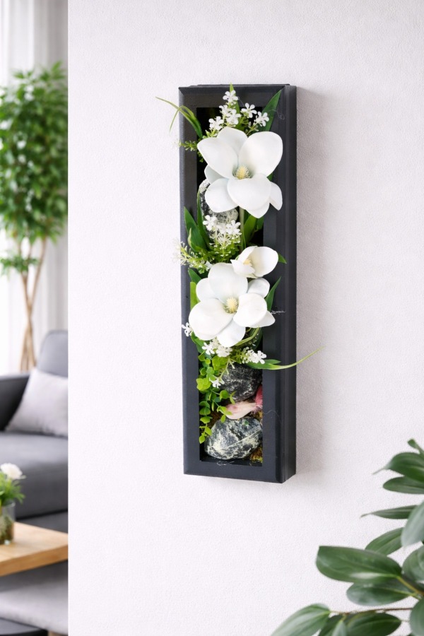 Ahşap Çerçeveli Yapay Çiçek Duvar Tablosu 44x11 cm Model 5 - 4