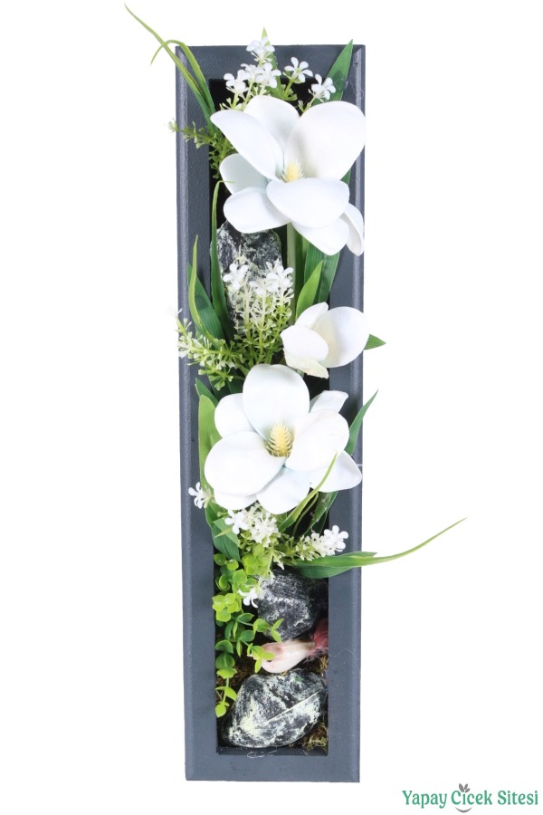 Ahşap Çerçeveli Yapay Çiçek Duvar Tablosu 44x11 cm Model 5 - 1