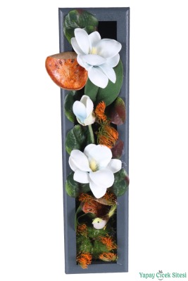 Ahşap Çerçeveli Yapay Çiçek Duvar Tablosu 44x11 cm Model 6 - Yapay Çiçek Sitesi