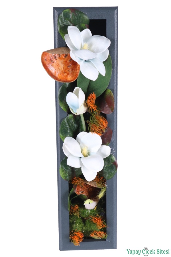 Ahşap Çerçeveli Yapay Çiçek Duvar Tablosu 44x11 cm Model 6 - 1