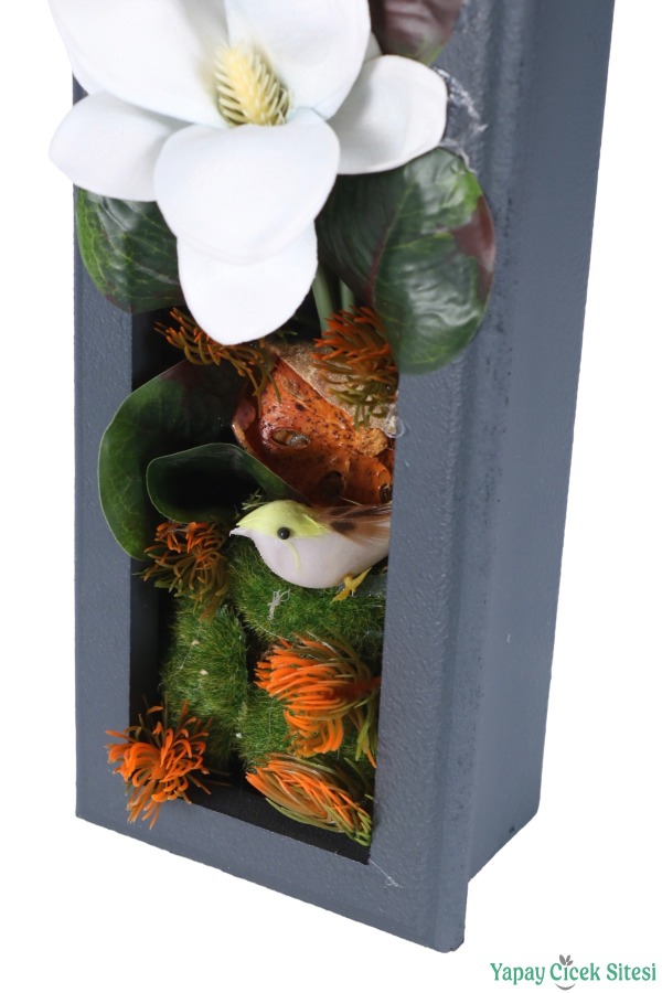 Ahşap Çerçeveli Yapay Çiçek Duvar Tablosu 44x11 cm Model 6 - 3