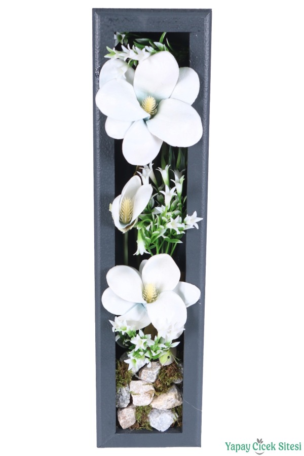 Ahşap Çerçeveli Yapay Çiçek Duvar Tablosu 44x11 cm Model 7 - 1
