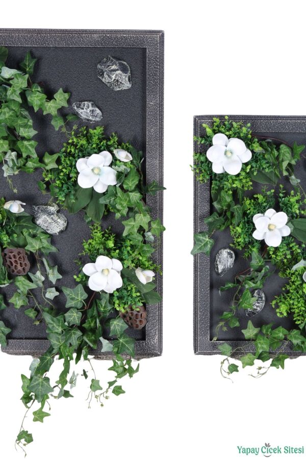 Ahşap Çerçeveli Yapay Çiçek Duvar Tablosu 60x80 cm 2li Set - 2