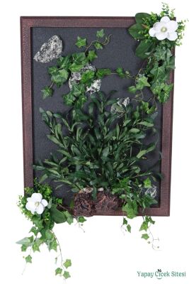 Ahşap Çerçeveli Yapay Çiçek Duvar Tablosu 60x80 cm Model 2 - Yapay Çiçek Sitesi