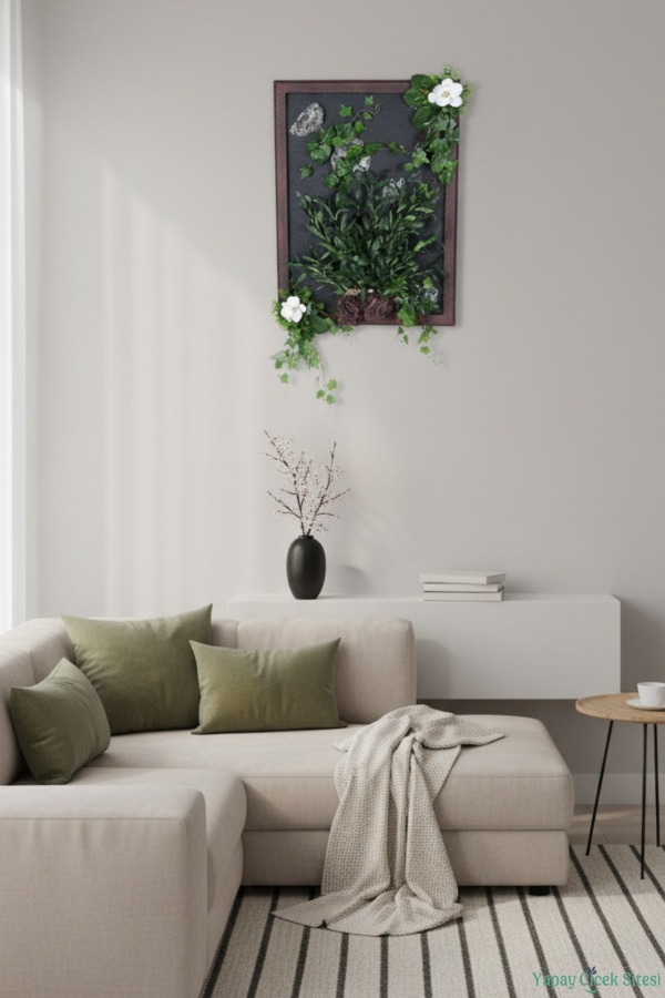 Ahşap Çerçeveli Yapay Çiçek Duvar Tablosu 60x80 cm Model 2 - 6