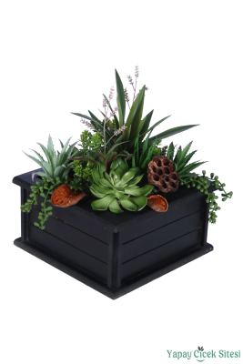 Ahşap Saksıda Dekoratif Masa Çiçeği Model 1 - 2