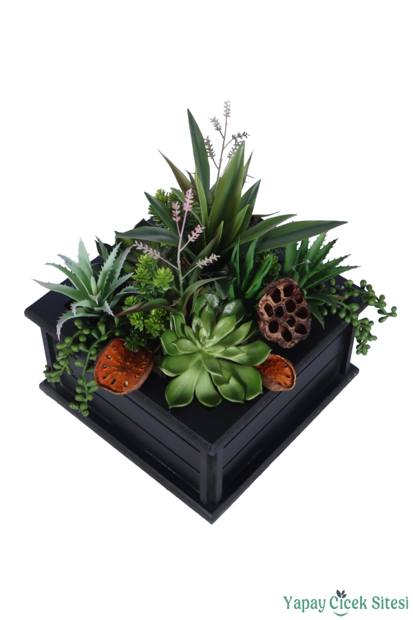 Ahşap Saksıda Dekoratif Masa Çiçeği Model 1 - 3