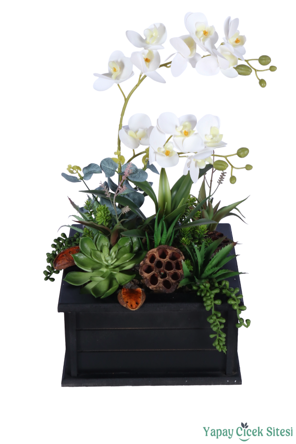 Ahşap Saksıda Dekoratif Masa Çiçeği Model 2 - 1