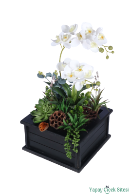 Ahşap Saksıda Dekoratif Masa Çiçeği Model 2 - 2