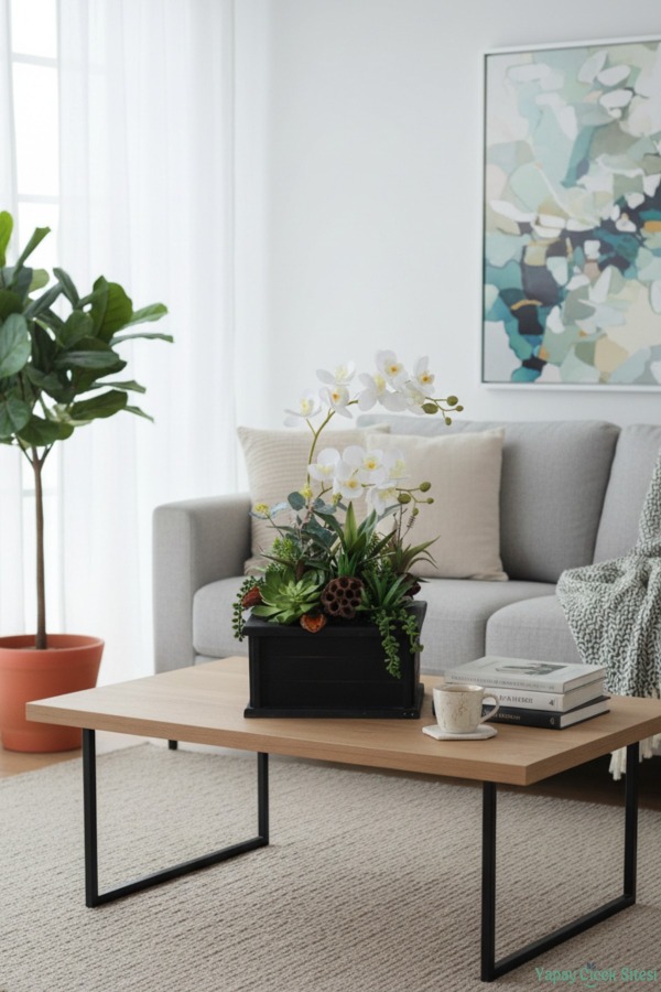 Ahşap Saksıda Dekoratif Masa Çiçeği Model 2 - 4