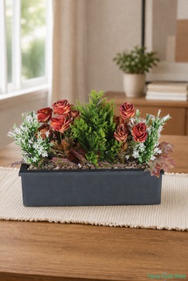 Ahşap Saksıda Dekoratif Model 4 - Yapay Çiçek Sitesi