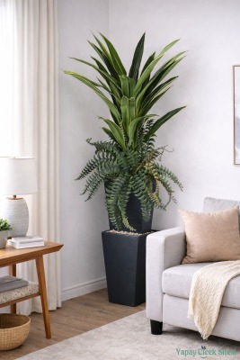 Ahşap Saksıda Yapay Dracaena Ağacı 150 cm - 4