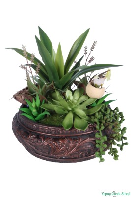 Beton Dekoratif Saksıda Bitkili Aranjman Model 1 - 3