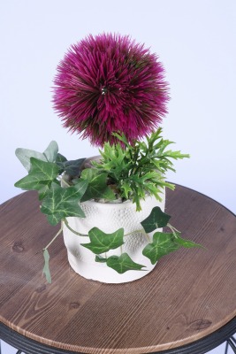 Beton Saksıda Yapay Kirpi Tanzimi 30 Cm Fuşya - 2