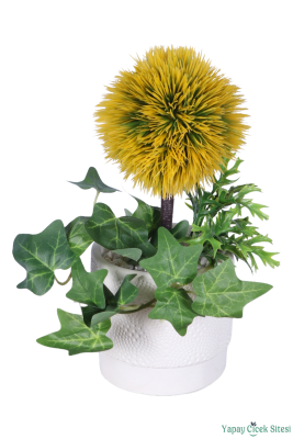 Beton Saksıda Yapay Kirpi Tanzimi 30 Cm Sarı - 2