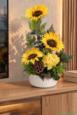 Beton Saksıda Yapay Çiçekli Tanzimler Model 21 - Yapay Çiçek Sitesi