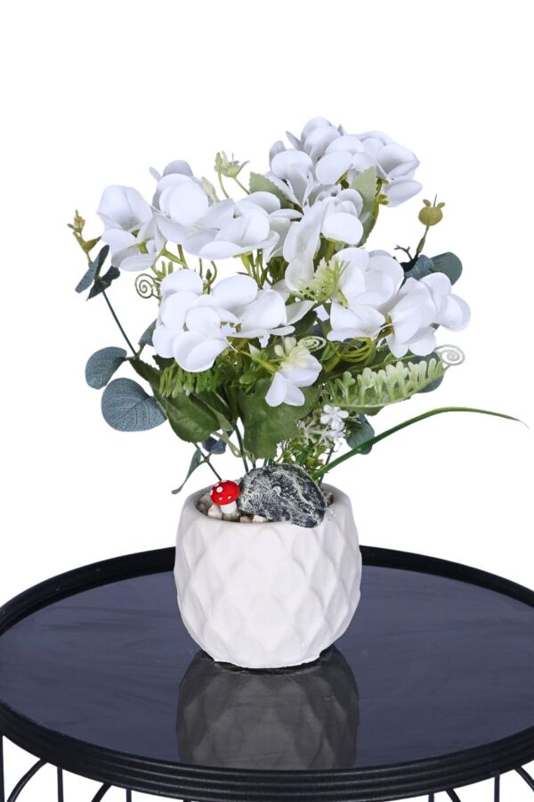 Beton Saksıda Yapay Islak Ortancalı Aranjman 30 cm - 1