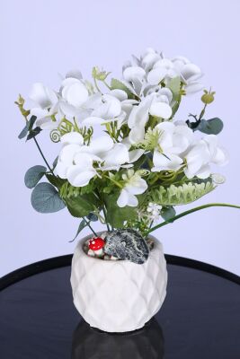 Beton Saksıda Yapay Islak Ortancalı Aranjman 30 cm - 2