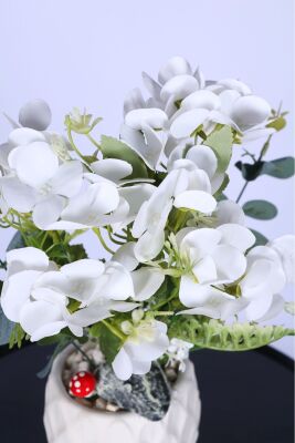 Beton Saksıda Yapay Islak Ortancalı Aranjman 30 cm - 3