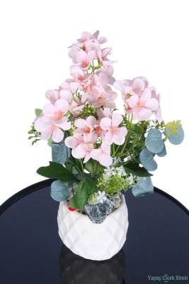 Beton Saksıda Yapay Şeftali Çiçeği Tanzimi Pudra - 2