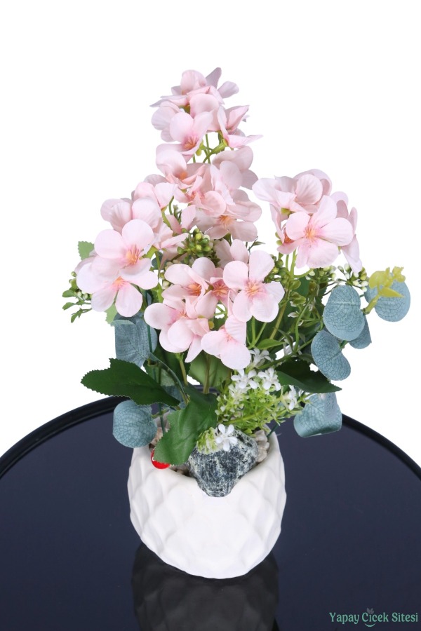 Beton Saksıda Yapay Şeftali Çiçeği Tanzimi Pudra - 2