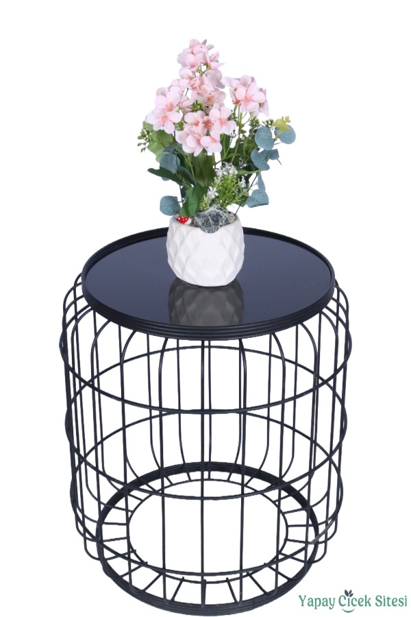 Beton Saksıda Yapay Şeftali Çiçeği Tanzimi Pudra - 3