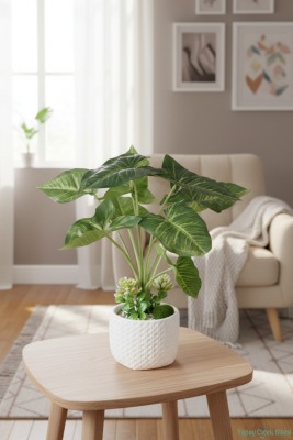 Beton Saksıda Yapay Tropik Ok Yapraklı Bitki 45 Cm - 4