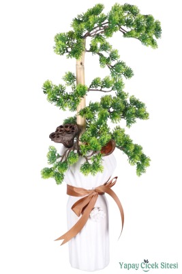 Beton Vazoda Yapay Tropikal Bonsai Aranjmanı 60 cm - Yapay Çiçek Sitesi