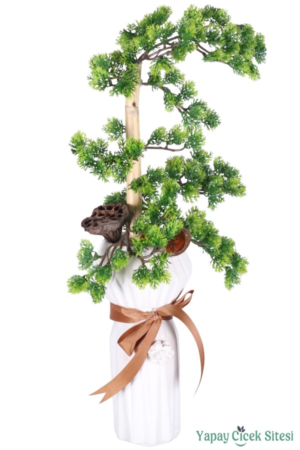 Beton Vazoda Yapay Tropikal Bonsai Aranjmanı 60 cm - 1