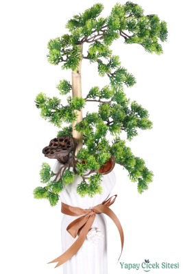 Beton Vazoda Yapay Tropikal Bonsai Aranjmanı 60 cm - 2